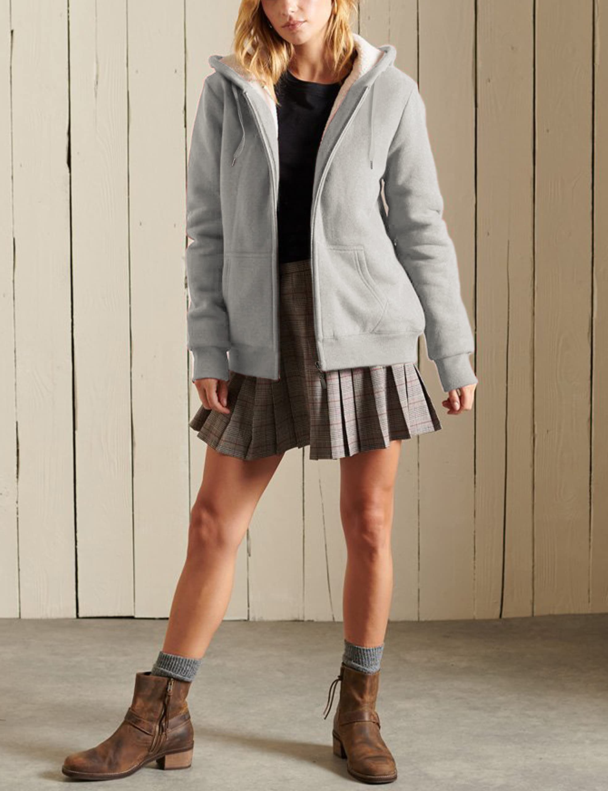 Foto 4 pulgar | Sudadera con Capucha y Chaqueta Yeokou para Mujer con Forro Sherpa - Venta Internacional