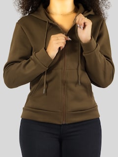 Foto 6 | Sudadera Termica De Mujer Sud-1015-2 Cafe Con Capucha Y Cierre