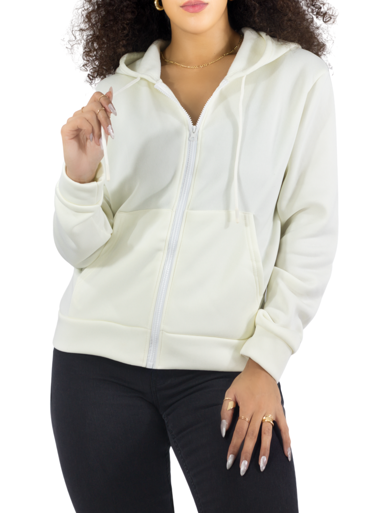 Foto 2 pulgar | Sudadera Termica De Mujer Sud-1015-2 Blanco Hueso Con Capucha Y Cierre