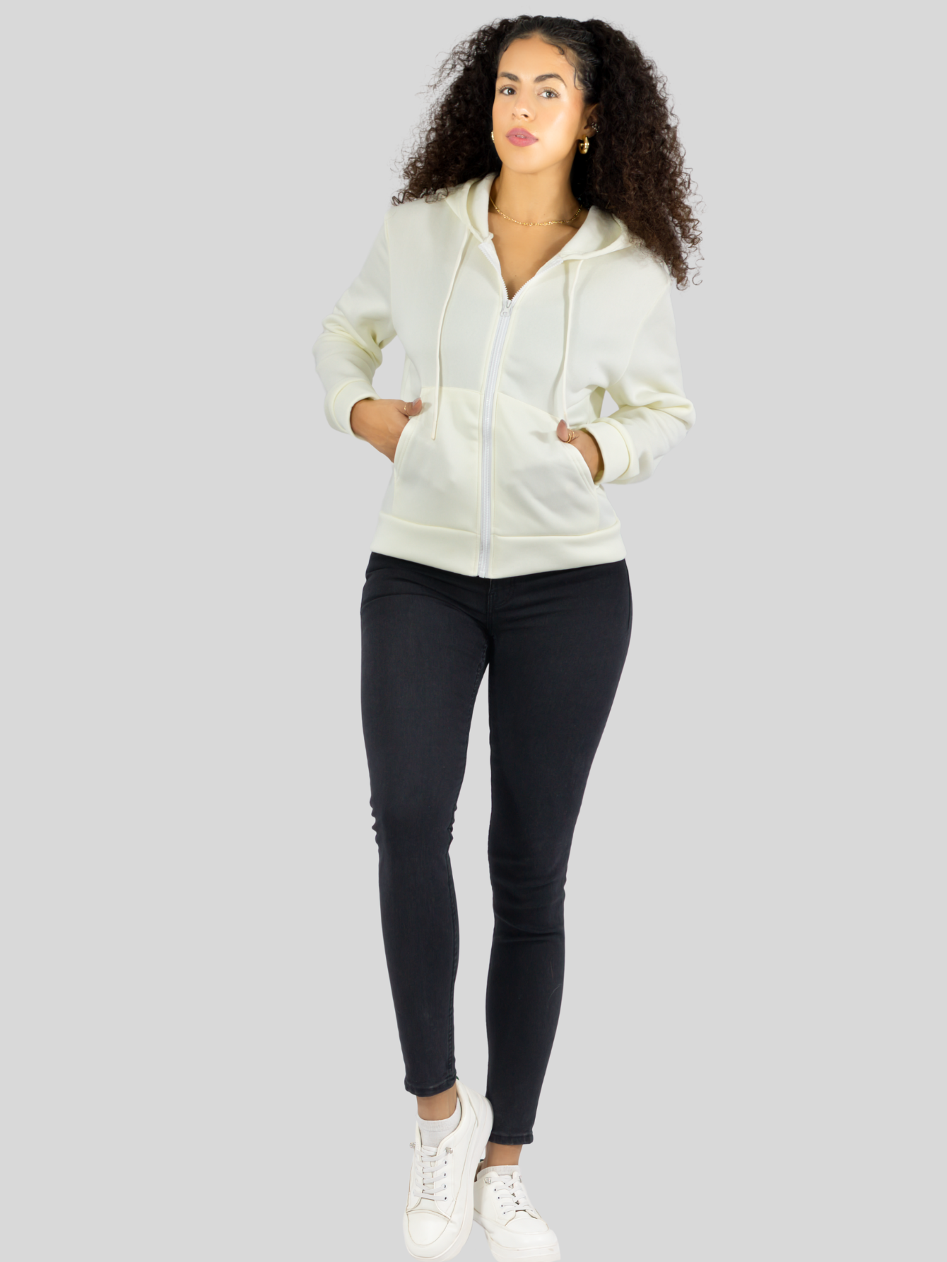 Foto 3 pulgar | Sudadera Termica De Mujer Sud-1015-2 Blanco Hueso Con Capucha Y Cierre