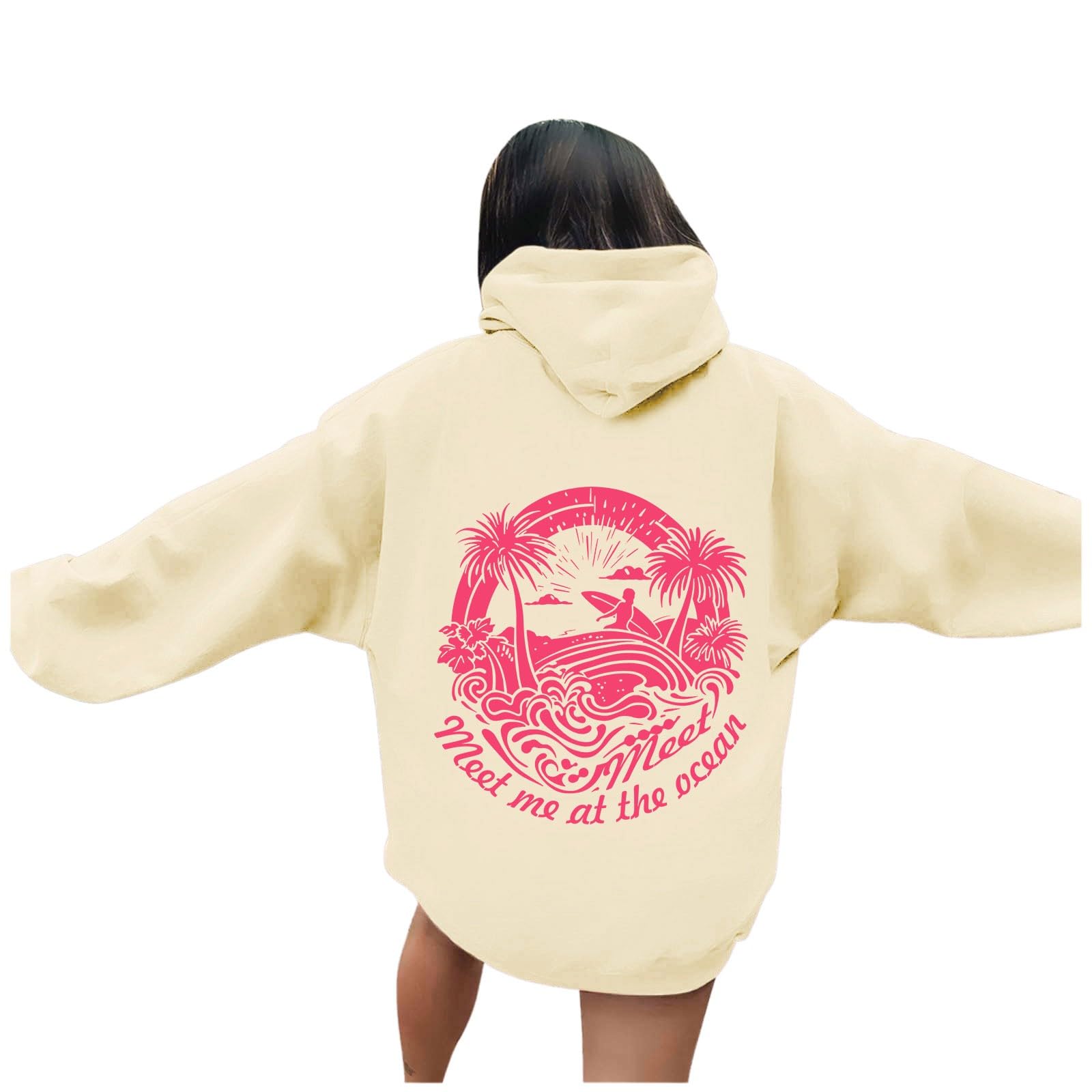 Foto 2 | Sudadera Con Capucha Y Estampado De Pompones Para Mujer, Color Beige, Talla S - Venta Internacional.