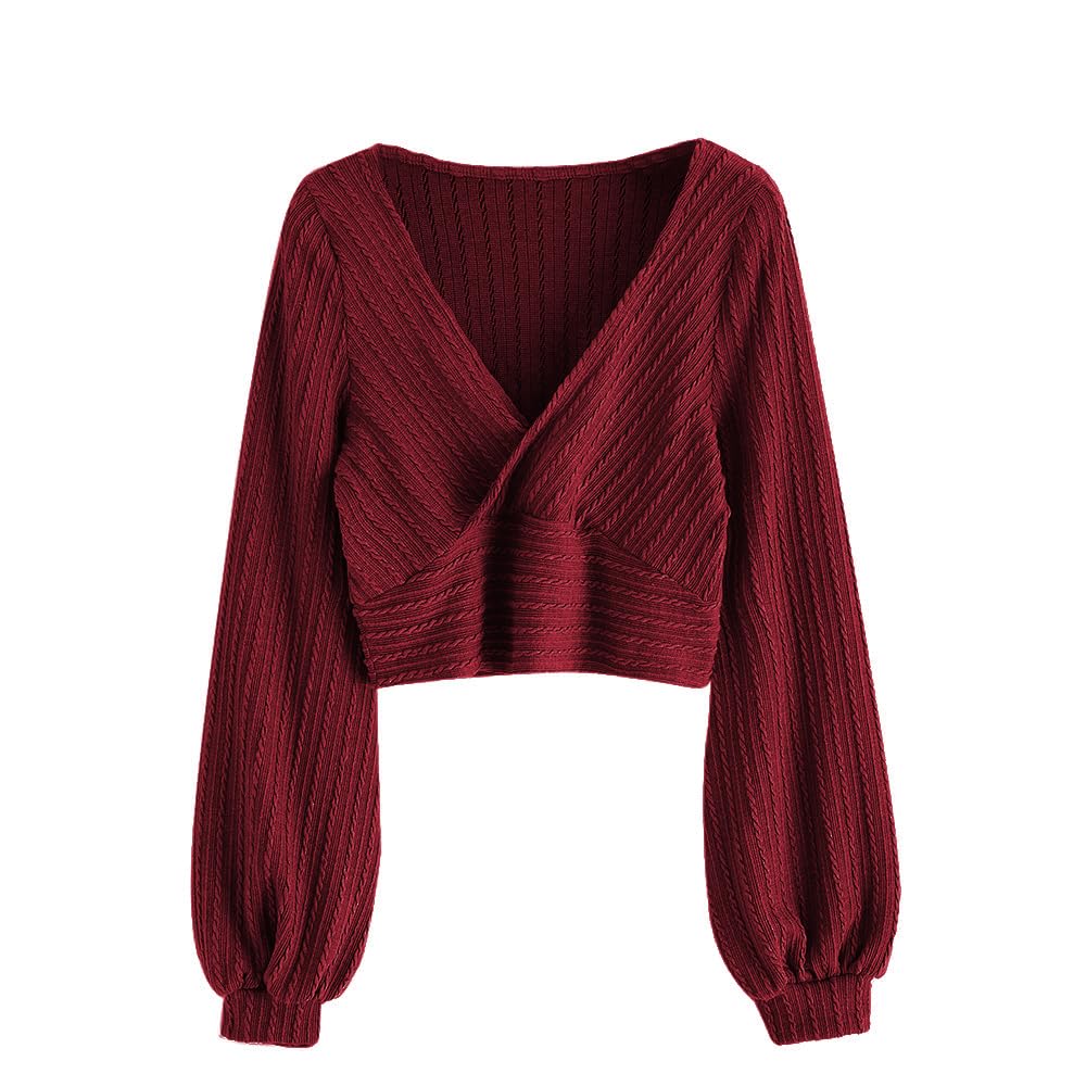 Foto 2 pulgar | Jersey Corto Zaful Para Mujer Con Mangas Acanaladas Con Forma De Farol - Venta Internacional.