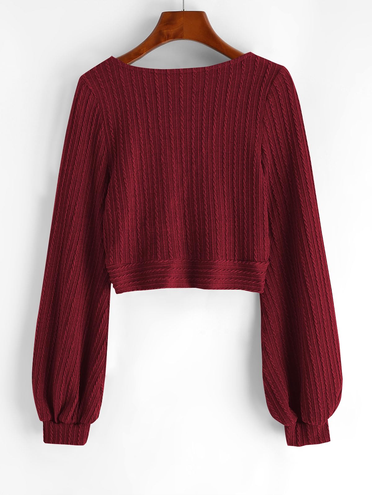 Foto 7 pulgar | Jersey Corto Zaful Para Mujer Con Mangas Acanaladas Con Forma De Farol - Venta Internacional.