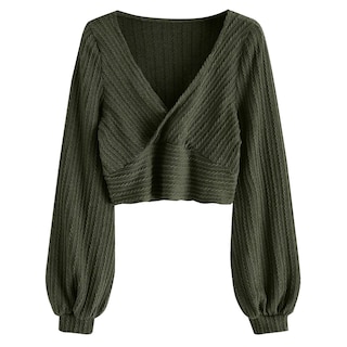 Foto 1 | Jersey Corto Zaful Para Mujer Con Mangas Acanaladas Con Forma De Farol - Venta Internacional.