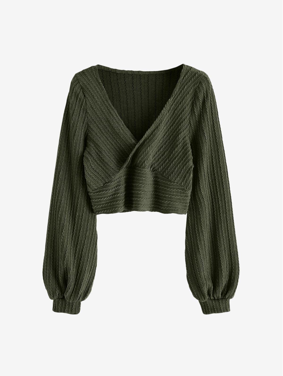 Foto 3 pulgar | Jersey Corto Zaful Para Mujer Con Mangas Acanaladas Con Forma De Farol - Venta Internacional.