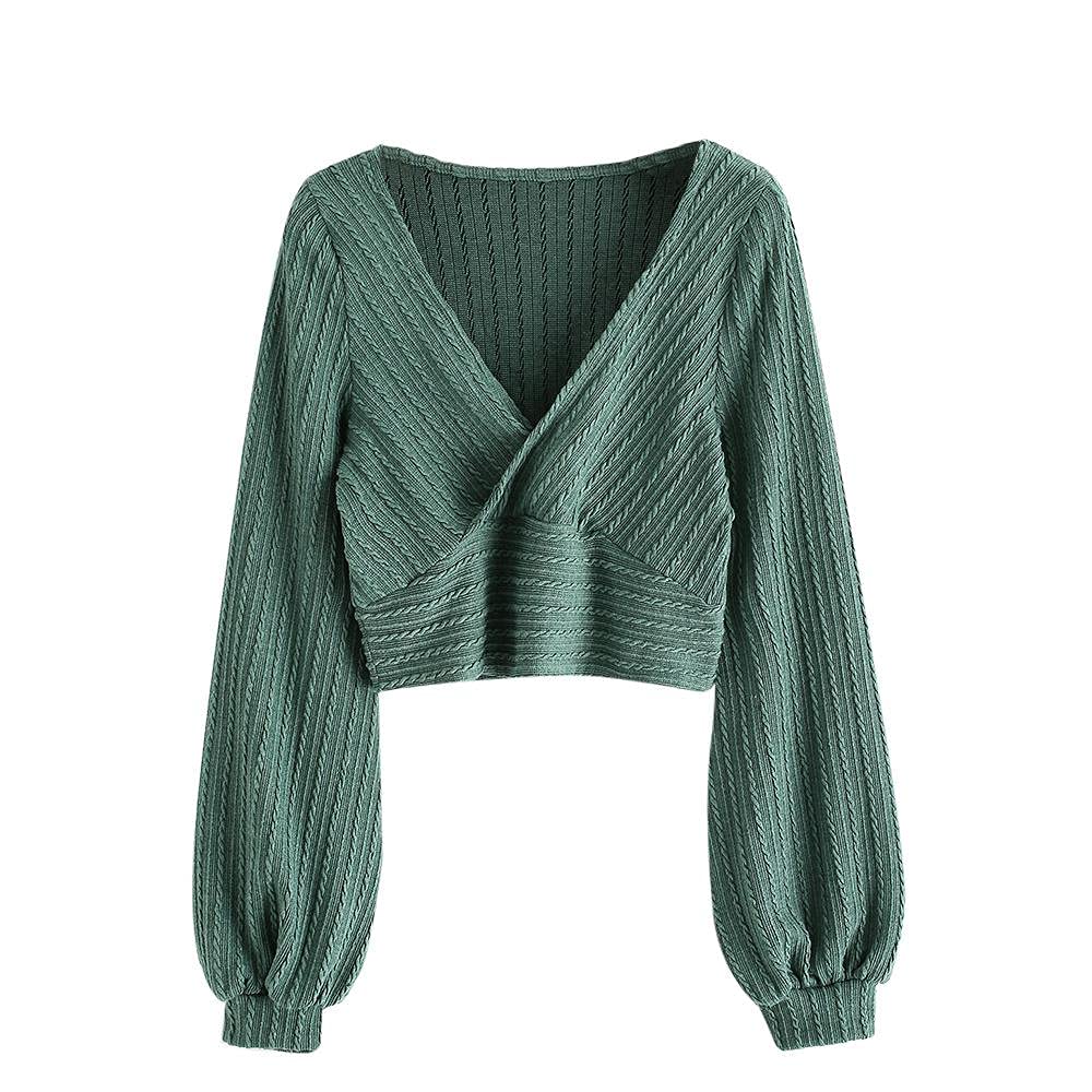 Foto 2 pulgar | Jersey Corto Zaful Para Mujer Con Mangas Acanaladas Con Forma De Farol - Venta Internacional.