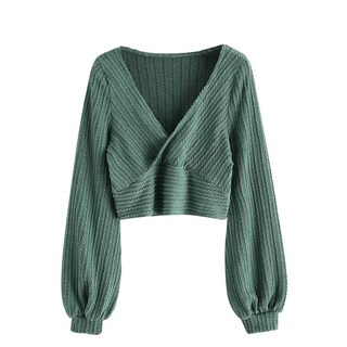 Foto 1 | Jersey Corto Zaful Para Mujer Con Mangas Acanaladas Con Forma De Farol - Venta Internacional.