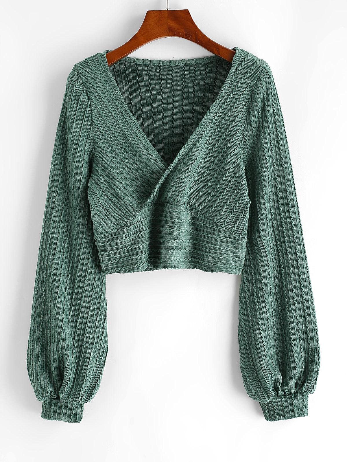 Foto 3 pulgar | Jersey Corto Zaful Para Mujer Con Mangas Acanaladas Con Forma De Farol - Venta Internacional.