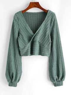 Foto 2 | Jersey Corto Zaful Para Mujer Con Mangas Acanaladas Con Forma De Farol - Venta Internacional.