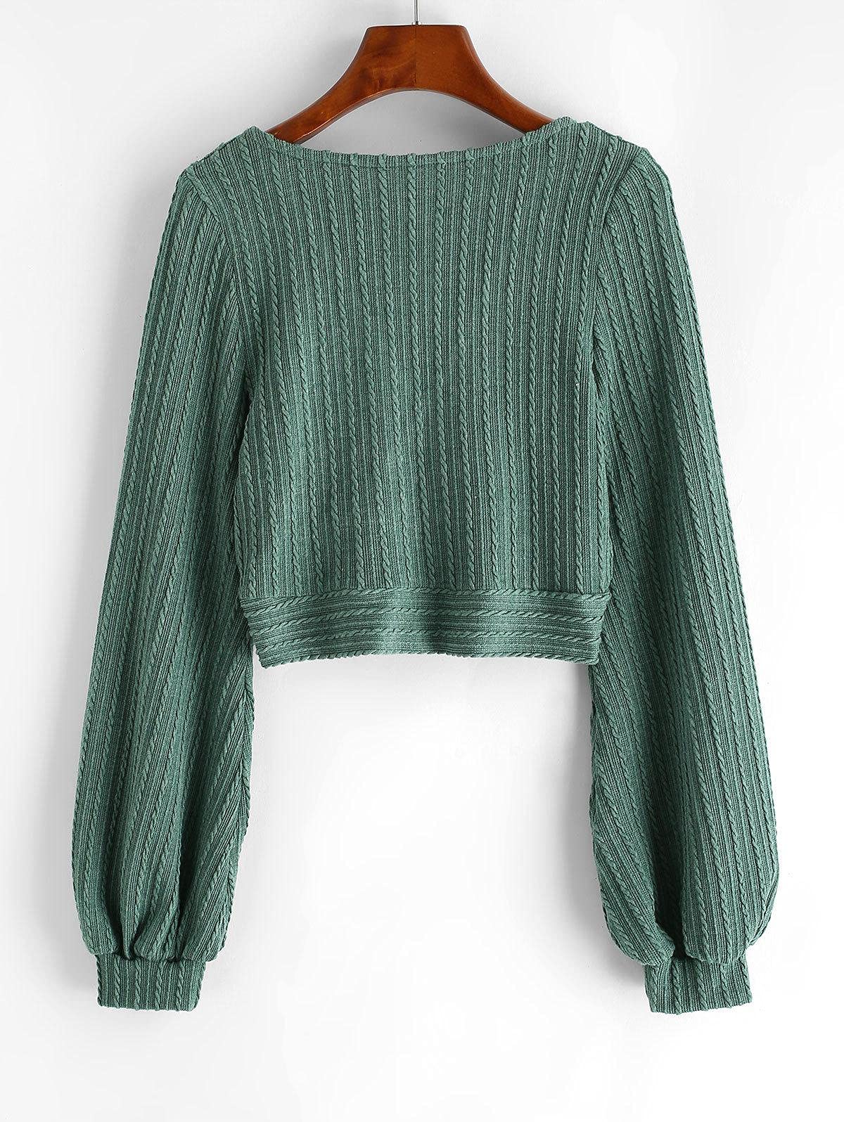 Foto 4 pulgar | Jersey Corto Zaful Para Mujer Con Mangas Acanaladas Con Forma De Farol - Venta Internacional.