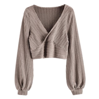 Foto 1 | Jersey Corto Zaful Para Mujer Con Mangas Acanaladas Con Forma De Farol - Venta Internacional.