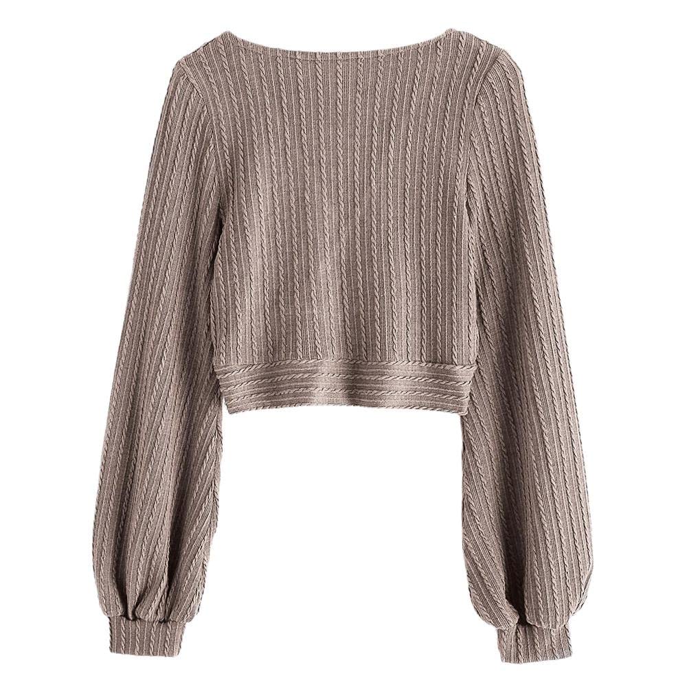 Foto 3 pulgar | Jersey Corto Zaful Para Mujer Con Mangas Acanaladas Con Forma De Farol - Venta Internacional.
