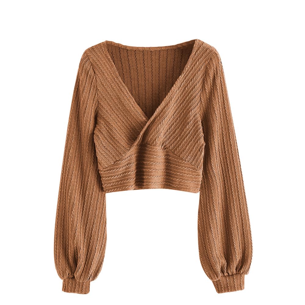 Jersey Corto Zaful Para Mujer Con Mangas Acanaladas Con Forma De Farol - Venta Internacional.