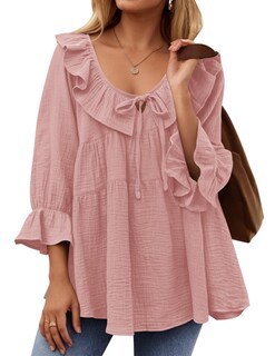 Foto 1 | Blusa Tipo Túnica Zesica Para Mujer, Cuello Redondo, Manga 3/4, Algodón Rosa - Venta Internacional.