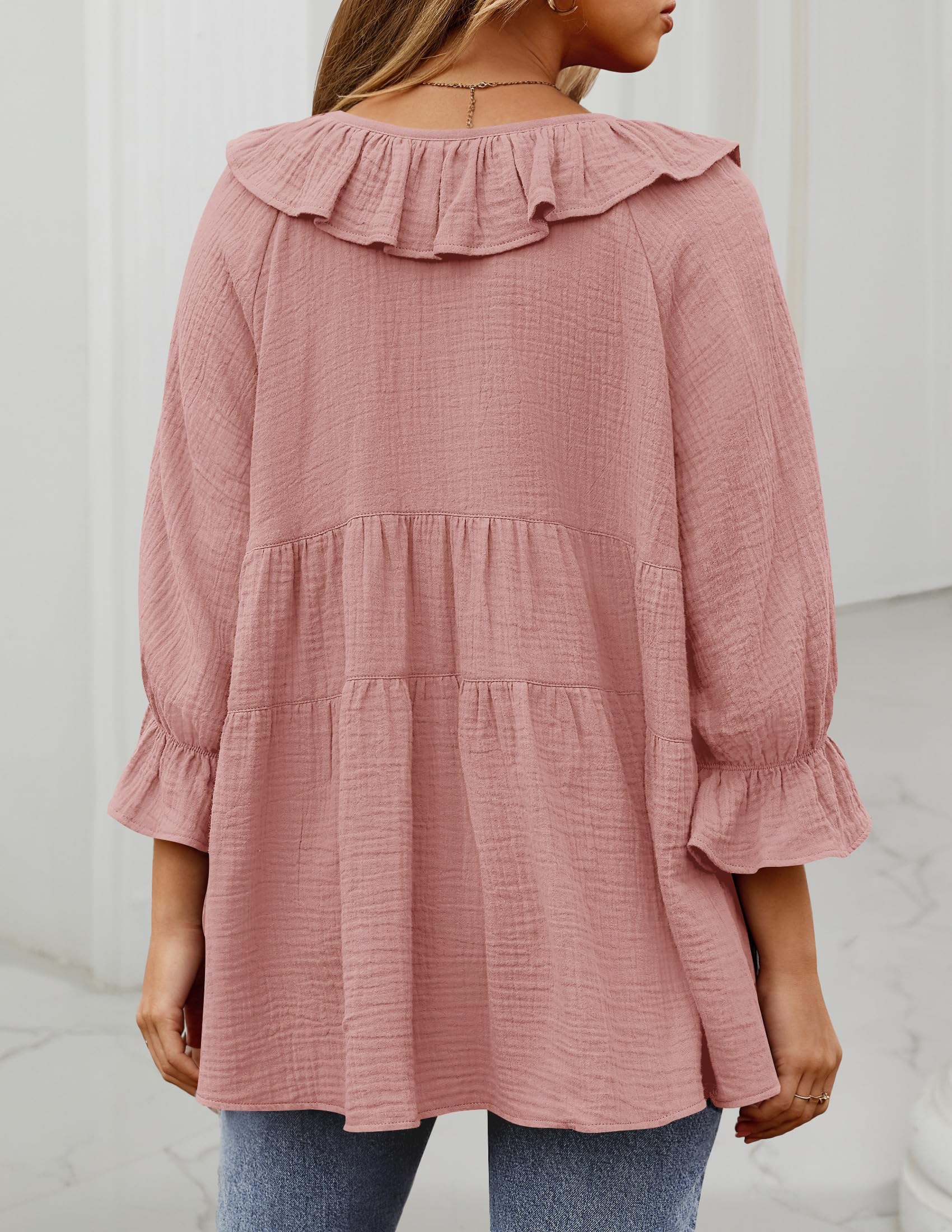 Foto 4 | Blusa Tipo Túnica Zesica Para Mujer, Cuello Redondo, Manga 3/4, Algodón Rosa - Venta Internacional.
