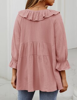 Foto 4 | Blusa Tipo Túnica Zesica Para Mujer, Cuello Redondo, Manga 3/4, Algodón Rosa - Venta Internacional.