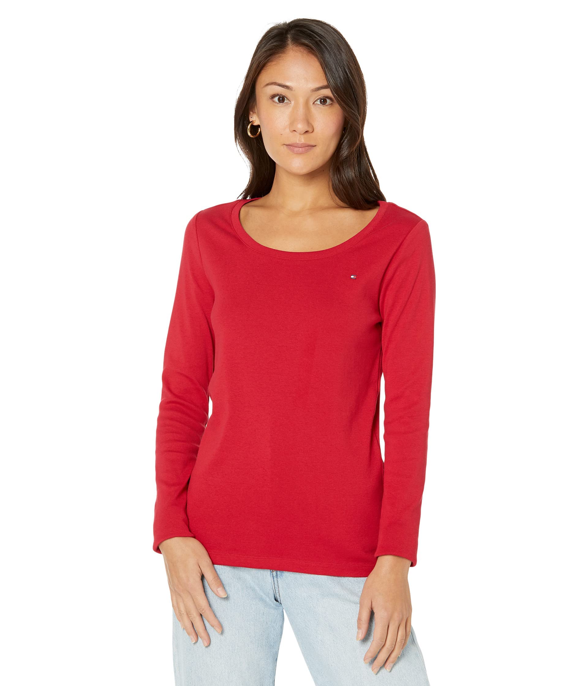 Foto 2 pulgar | Camiseta Tommy Hilfiger Para Mujer, Manga Larga, Cuello Redondo, Color Rojo - Venta Internacional.