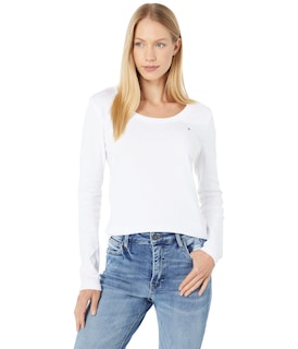 Foto 1 | Camiseta Tommy Hilfiger De Manga Larga Con Cuello Redondo, Color Blanco Brillante - Venta Internacional.