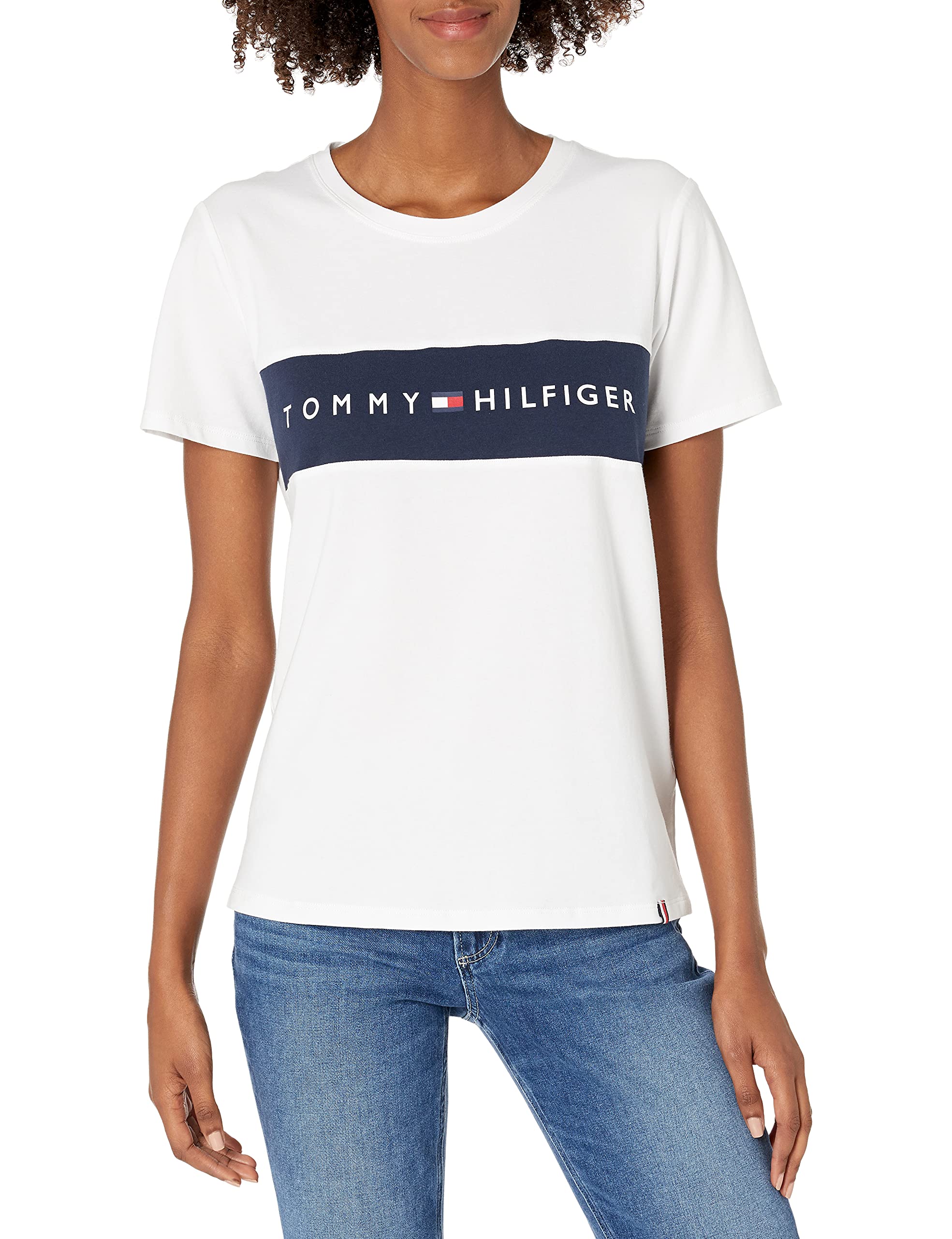 Camiseta Tommy Hilfiger Performance Graphic Para Mujer, Blanco/azul Marino - Venta Internacional.