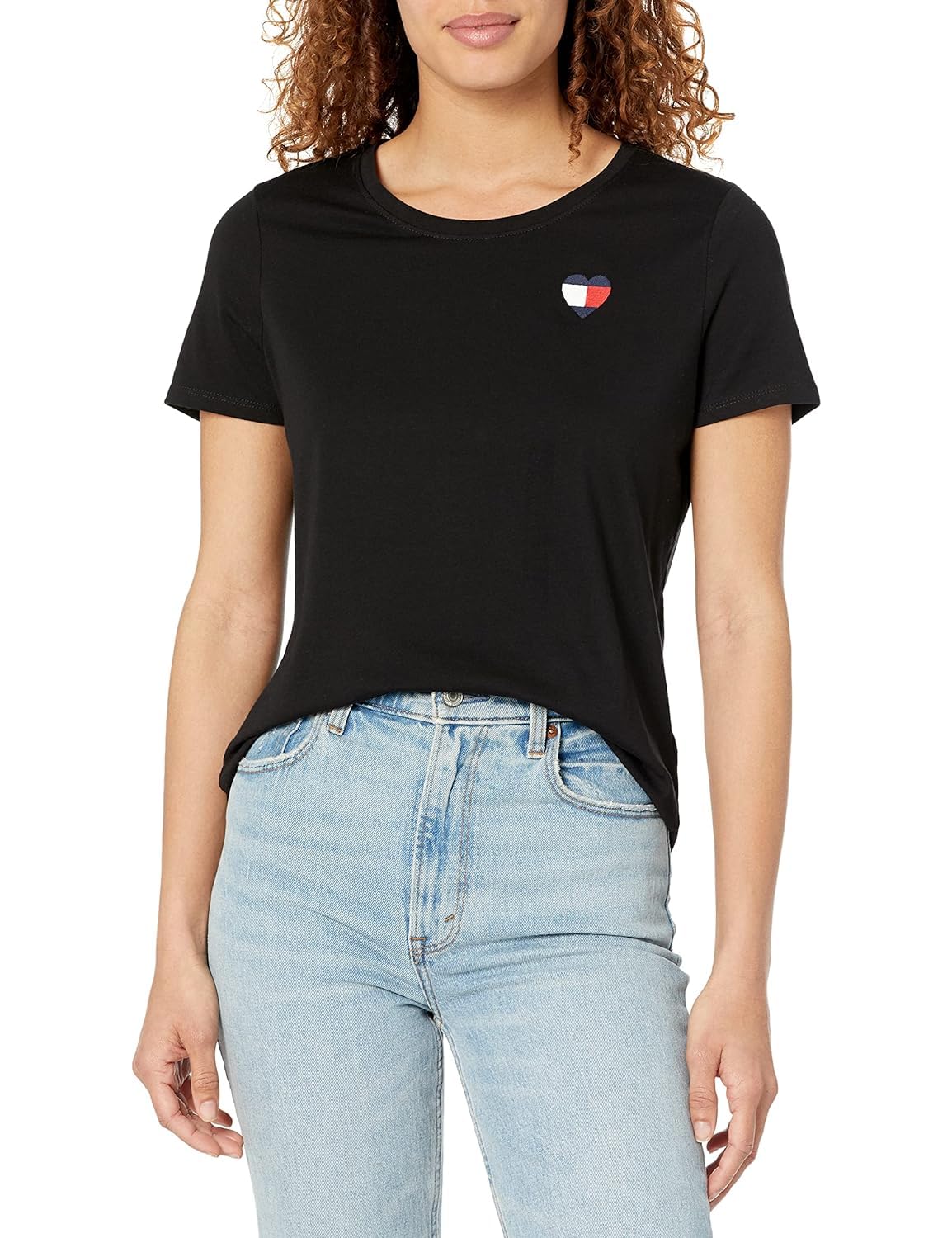 Foto 2 pulgar | Camiseta Tommy Hilfiger Para Mujer, Cuello Redondo, Logotipo, Corazón Negro - Venta Internacional.