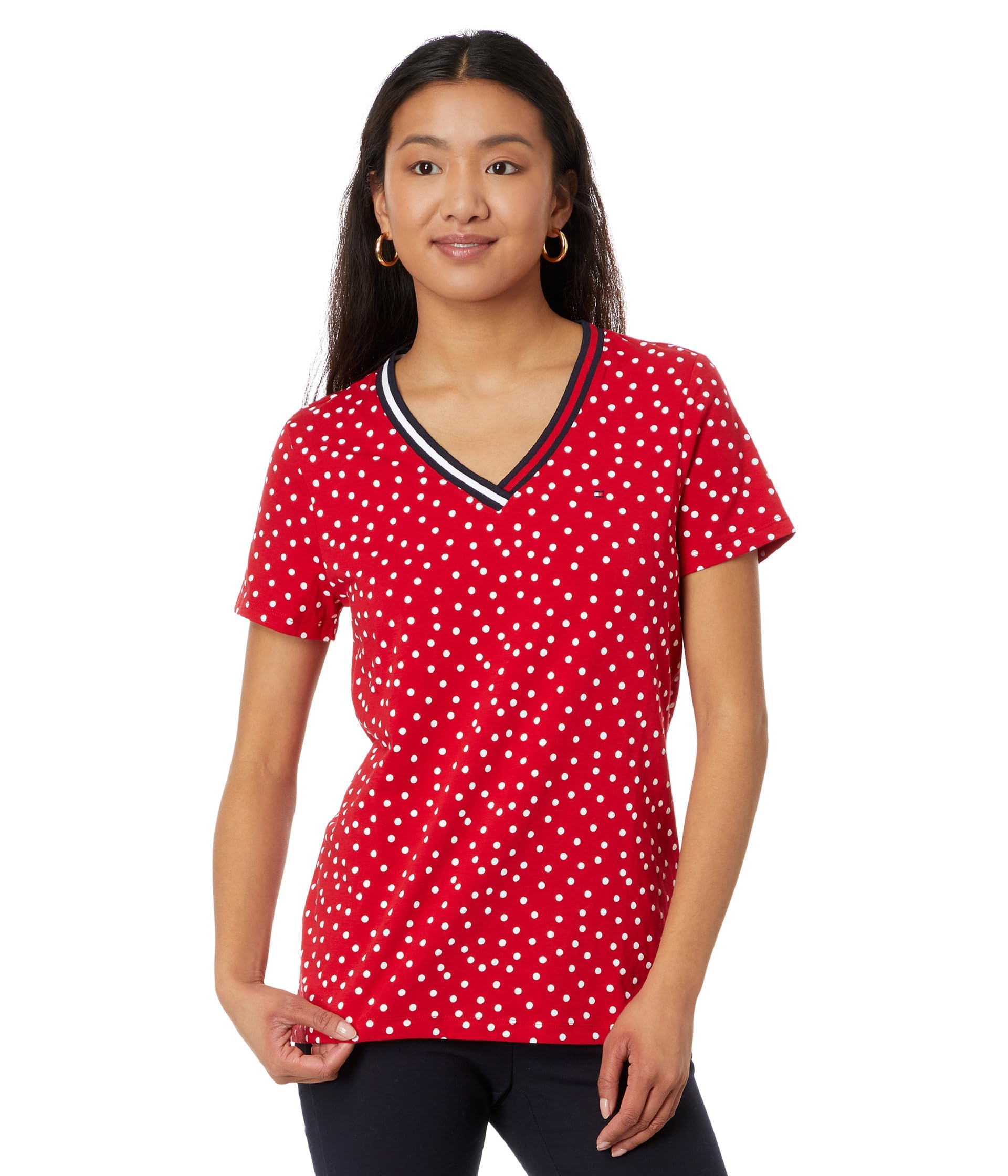 Camiseta Tommy Hilfiger Para Mujer, Ropa Deportiva, Algodón, Cuello En V, Xs - Venta Internacional.