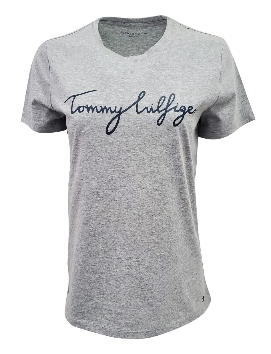 Camiseta Tommy Hilfiger New Line Con Cuello Redondo Para Mujer, Color Gris, Talla S - Venta Internacional.