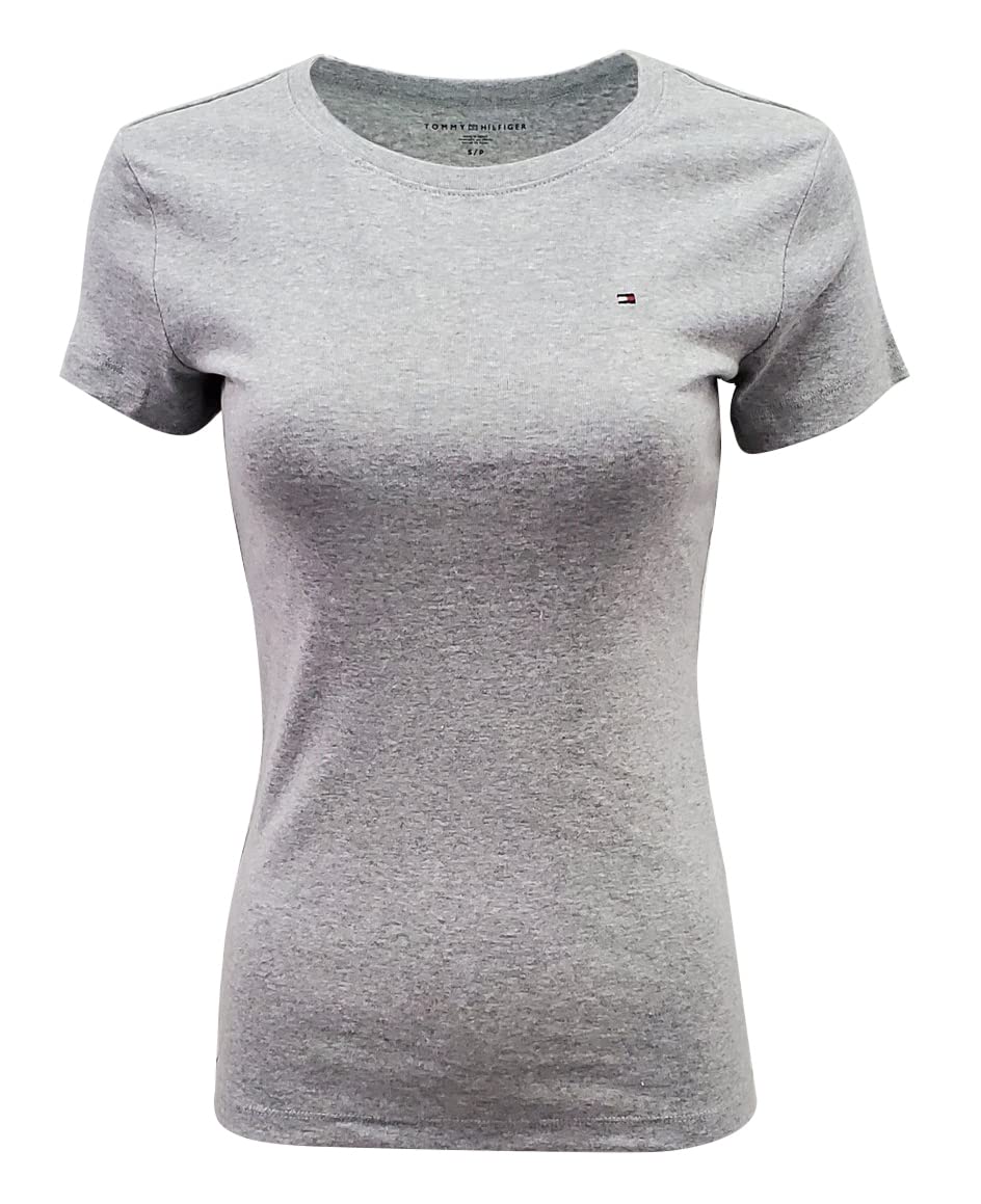 Camiseta Tommy Hilfiger Para Mujer Con Cuello Redondo Y Logotipo Gris, Talla L - Venta Internacional.