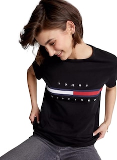 Foto 3 | Camiseta Tommy Hilfiger Negra para Mujer - Venta Internacional