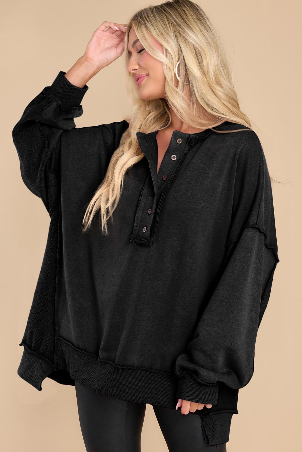 Foto 3 pulgar | Sudadera Alvaq Para Mujer, Moderna, Otoño-invierno, Cuello En V, Con Botones, Color Negro - Venta Internacional.