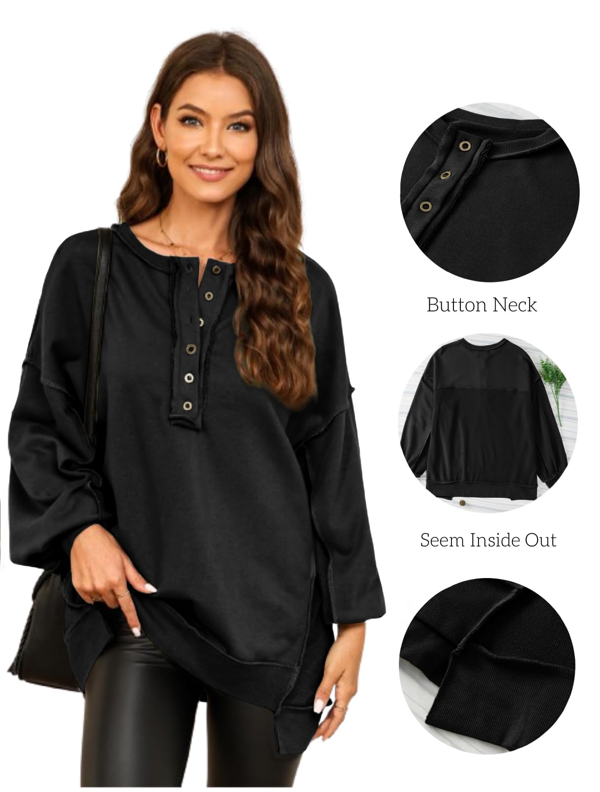 Foto 5 | Sudadera Alvaq Para Mujer, Moderna, Otoño-invierno, Cuello En V, Con Botones, Color Negro - Venta Internacional.