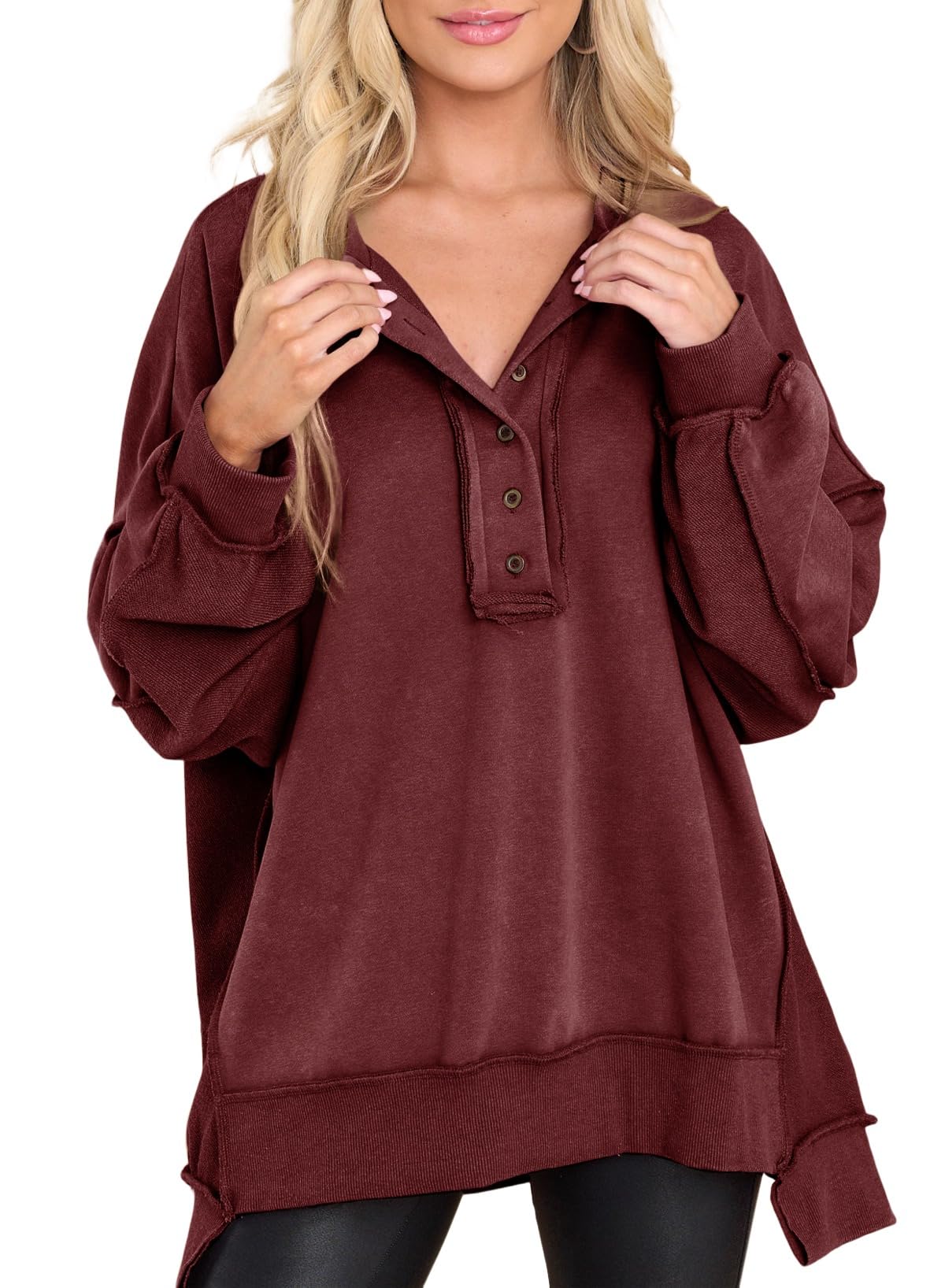 Foto 2 pulgar | Sudadera Alvaq Túnica De Invierno Extragrande Para Mujer, Rojo Rubí, 1x - Venta Internacional.