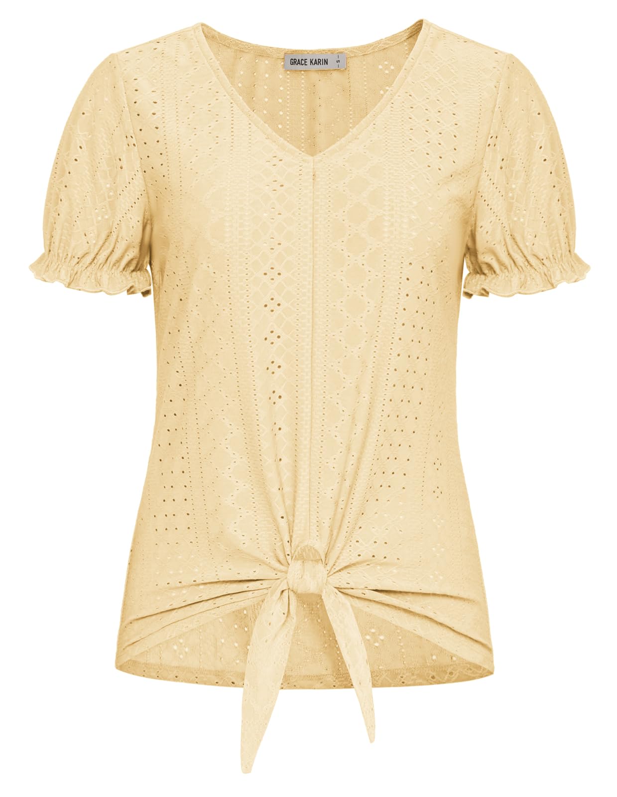 Foto 1 | Camiseta Casual Grace Karin Con Cuello En V Con Ojales, Elegante, Amarilla M - Venta Internacional.