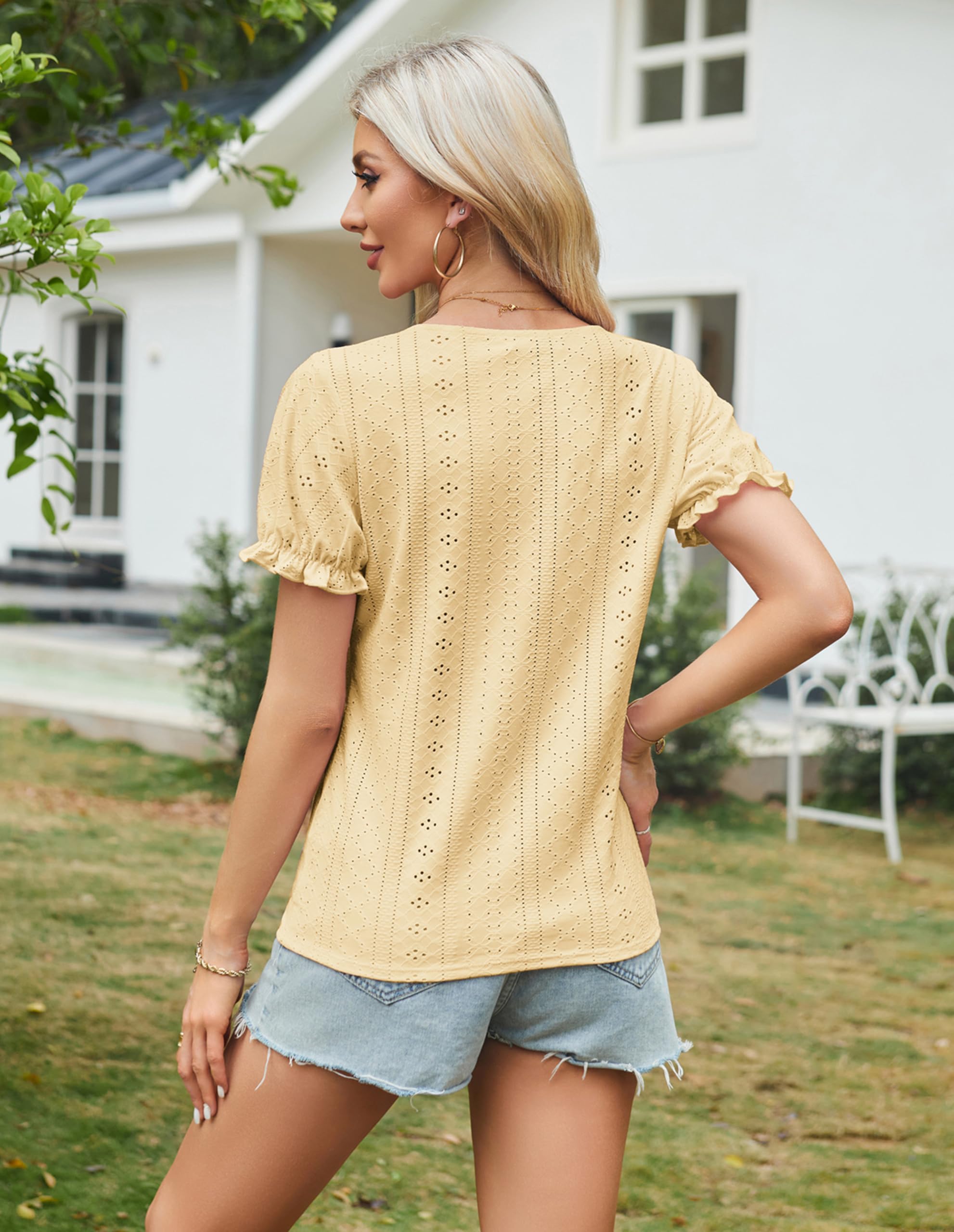 Foto 7 pulgar | Camiseta Casual Grace Karin Con Cuello En V Con Ojales, Elegante, Amarilla M - Venta Internacional.