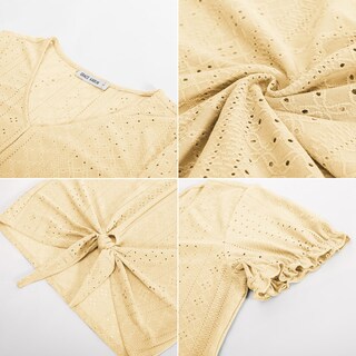 Foto 7 | Camiseta Casual Grace Karin Con Cuello En V Con Ojales, Elegante, Amarilla M - Venta Internacional.