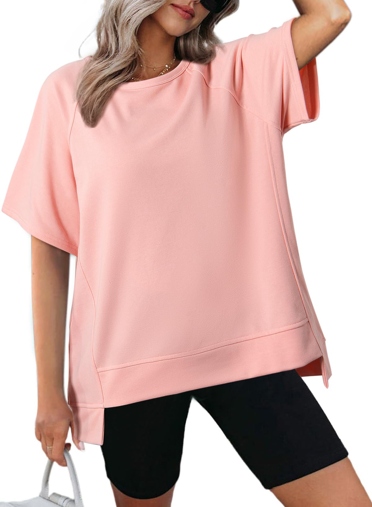 Blusas Dokotoo Para Mujer, Cuello Redondo Y Manga Corta, Color Rosa - Venta Internacional.