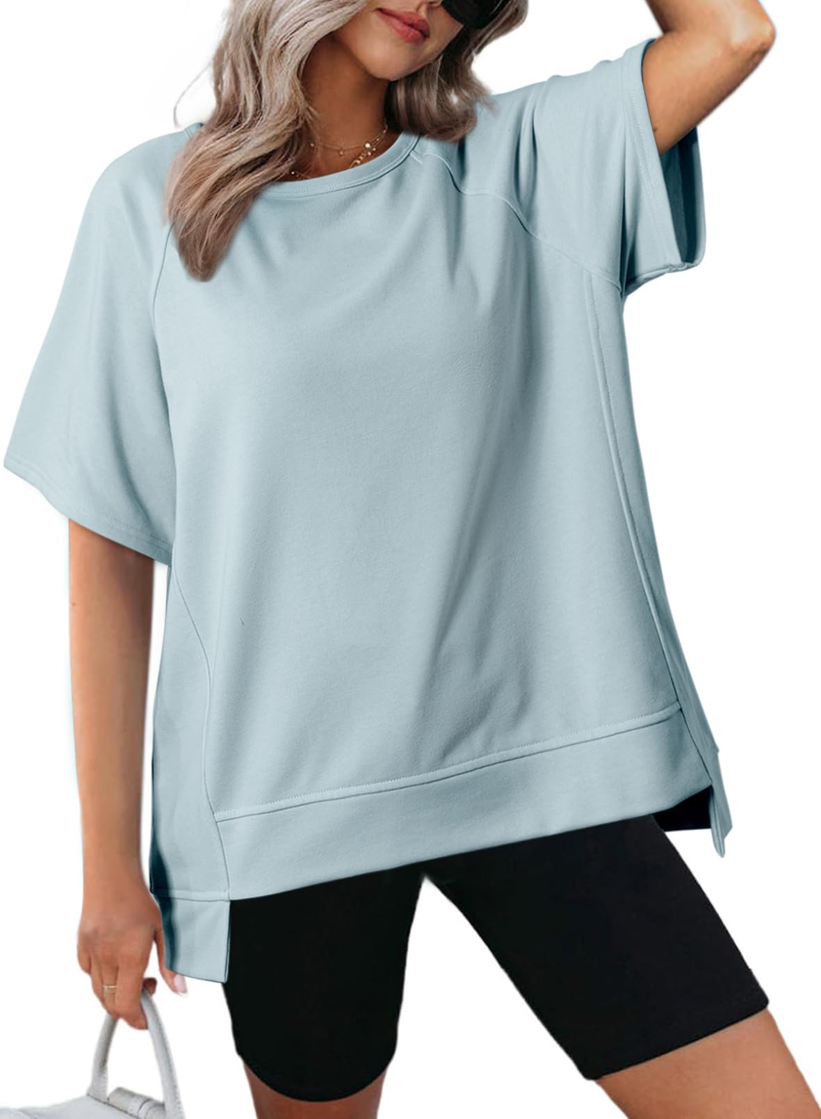 Foto 2 pulgar | Camiseta Dokotoo Summer Casual Cuello Redondo Oversize Azul Para Mujer - Venta Internacional.