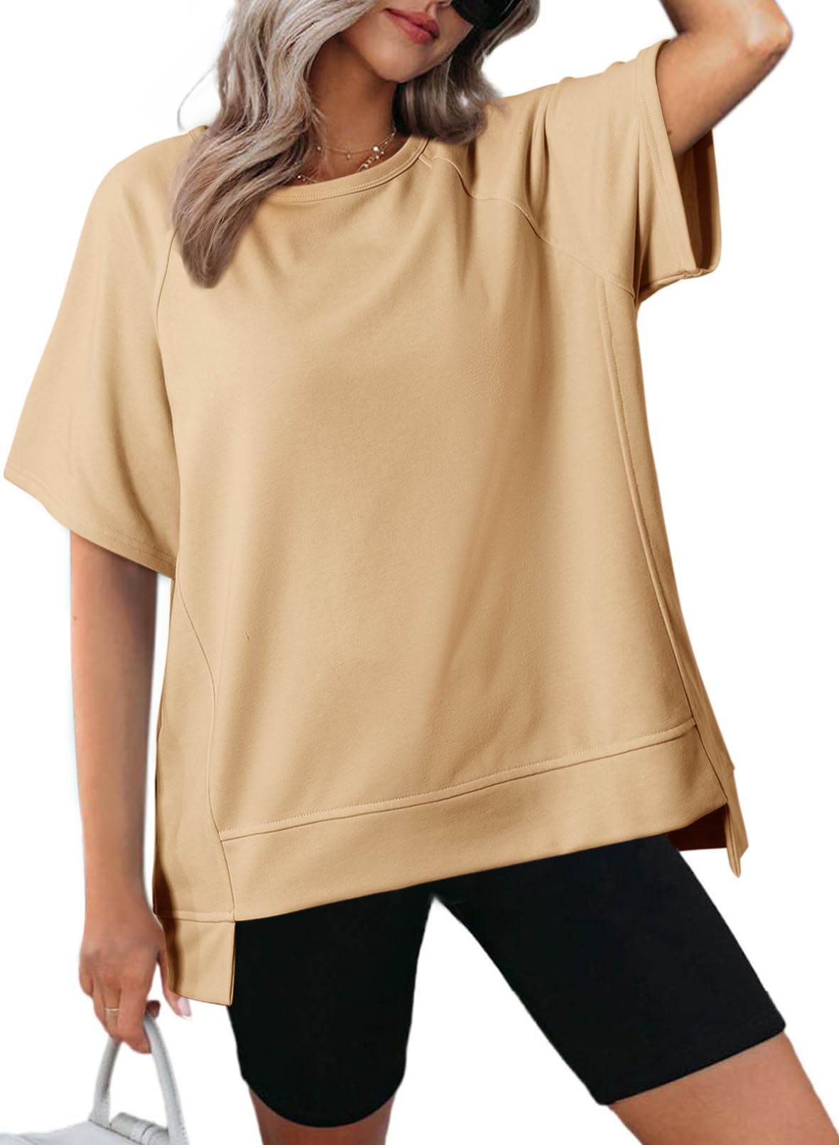 Foto 2 pulgar | Camiseta Dokotoo Oversized Para Mujer De Algodón Beige De Manga Corta - Venta Internacional.