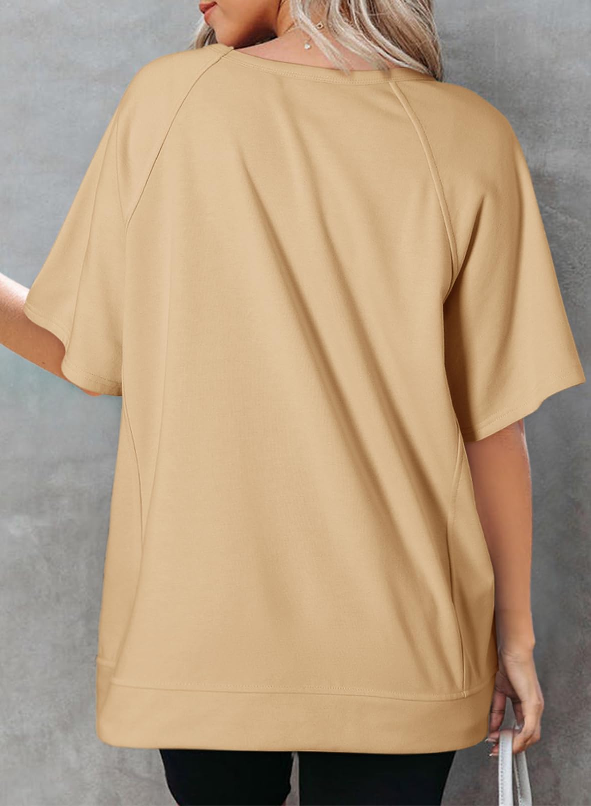 Foto 3 pulgar | Camiseta Dokotoo Oversized Para Mujer De Algodón Beige De Manga Corta - Venta Internacional.