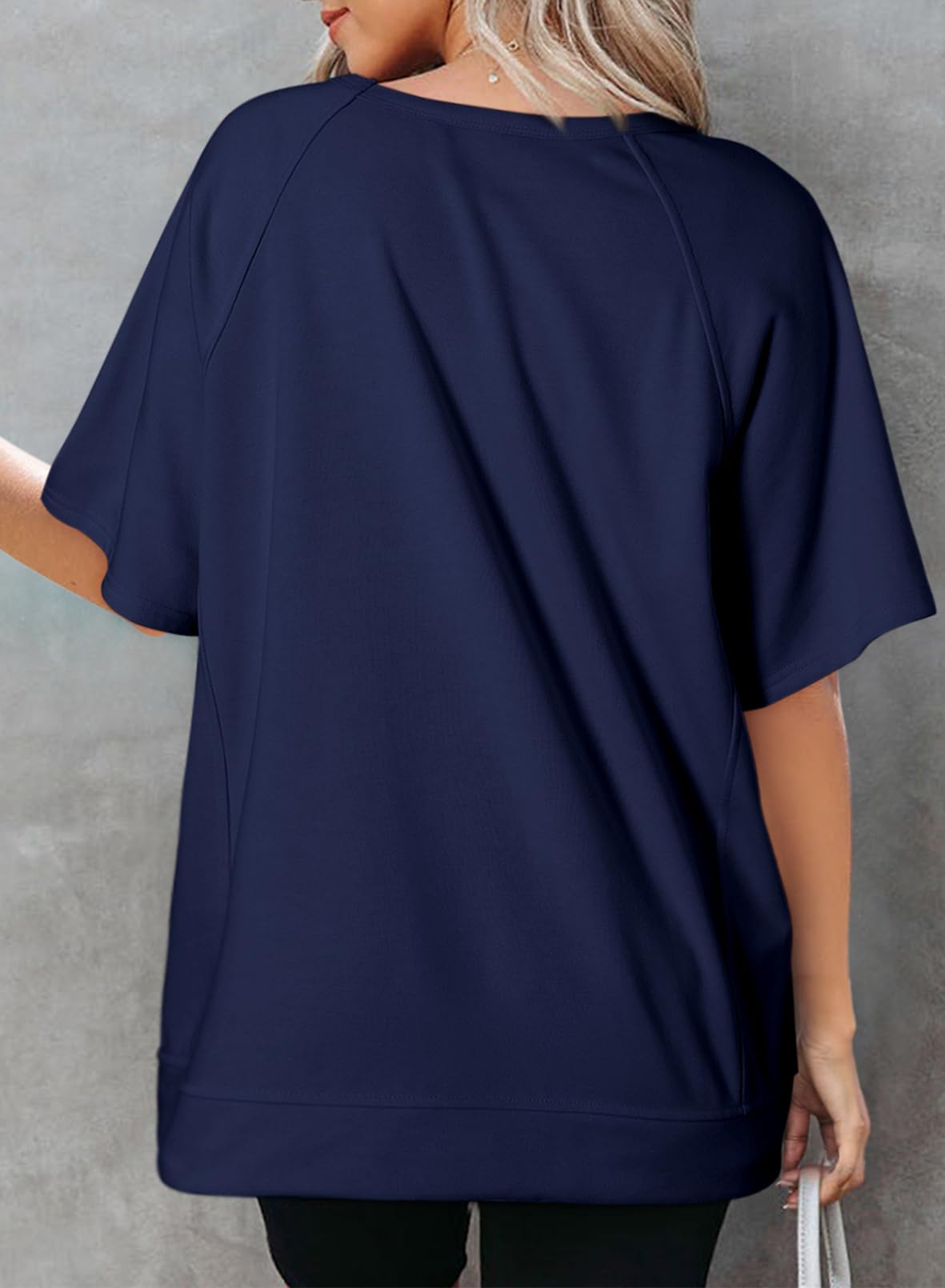 Foto 3 pulgar | Camiseta Dokotoo De Algodón Para Mujer, Corte Holgado, Dobladillo Alto Y Bajo, Azul Marino - Venta Internacional.