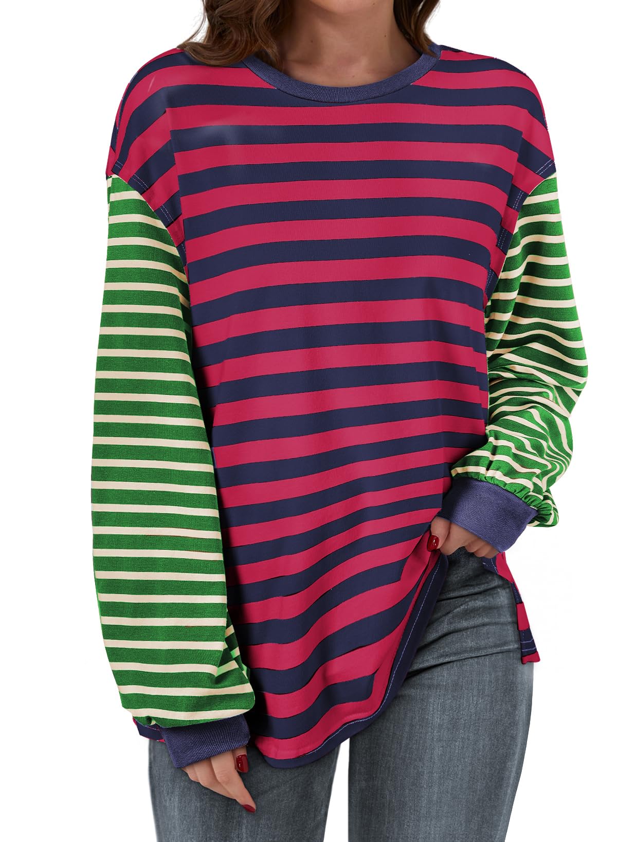 Foto 2 pulgar | Camisa Túnica Blencot Para Mujer Casual Y2k De Manga Larga A Rayas - Venta Internacional.