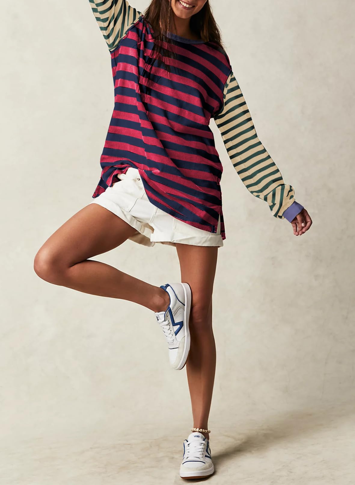 Foto 4 pulgar | Camisa Túnica Blencot Para Mujer Casual Y2k De Manga Larga A Rayas - Venta Internacional.