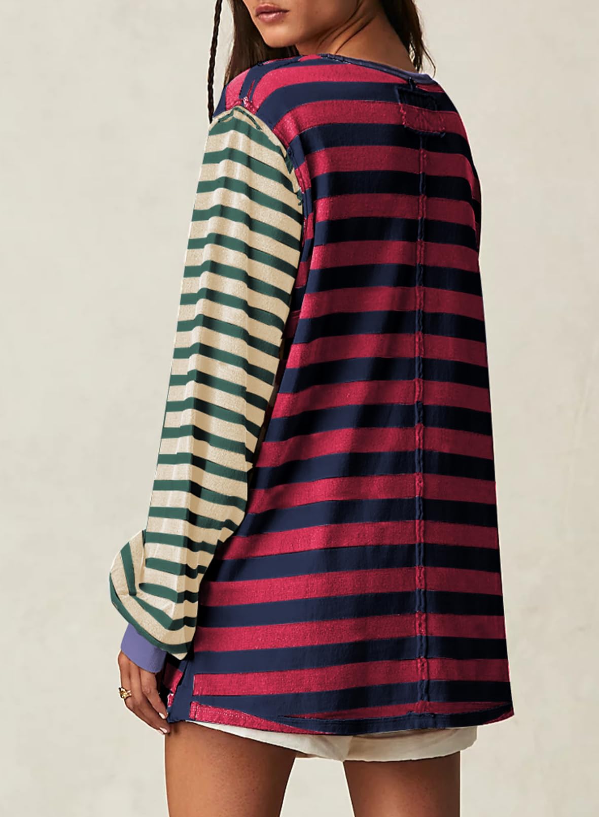 Foto 5 pulgar | Camisa Túnica Blencot Para Mujer Casual Y2k De Manga Larga A Rayas - Venta Internacional.