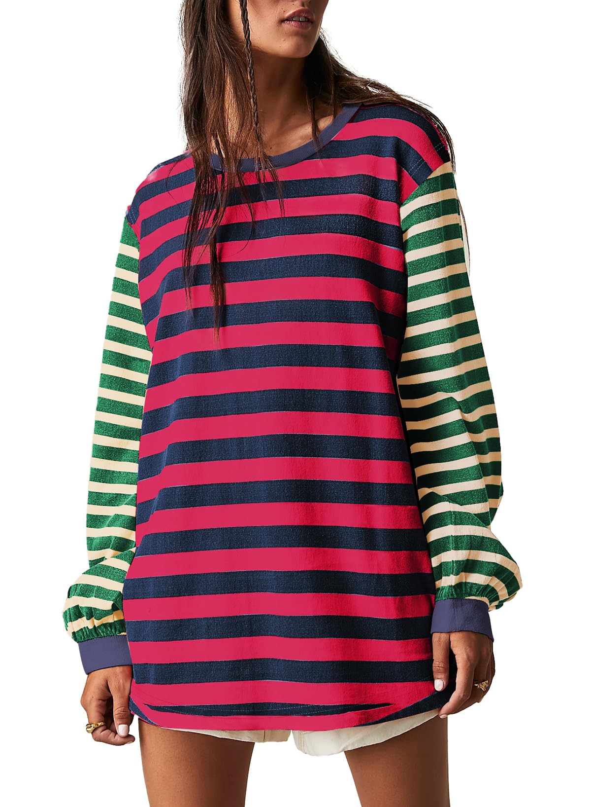 Foto 7 pulgar | Camisa Túnica Blencot Para Mujer Casual Y2k De Manga Larga A Rayas - Venta Internacional.