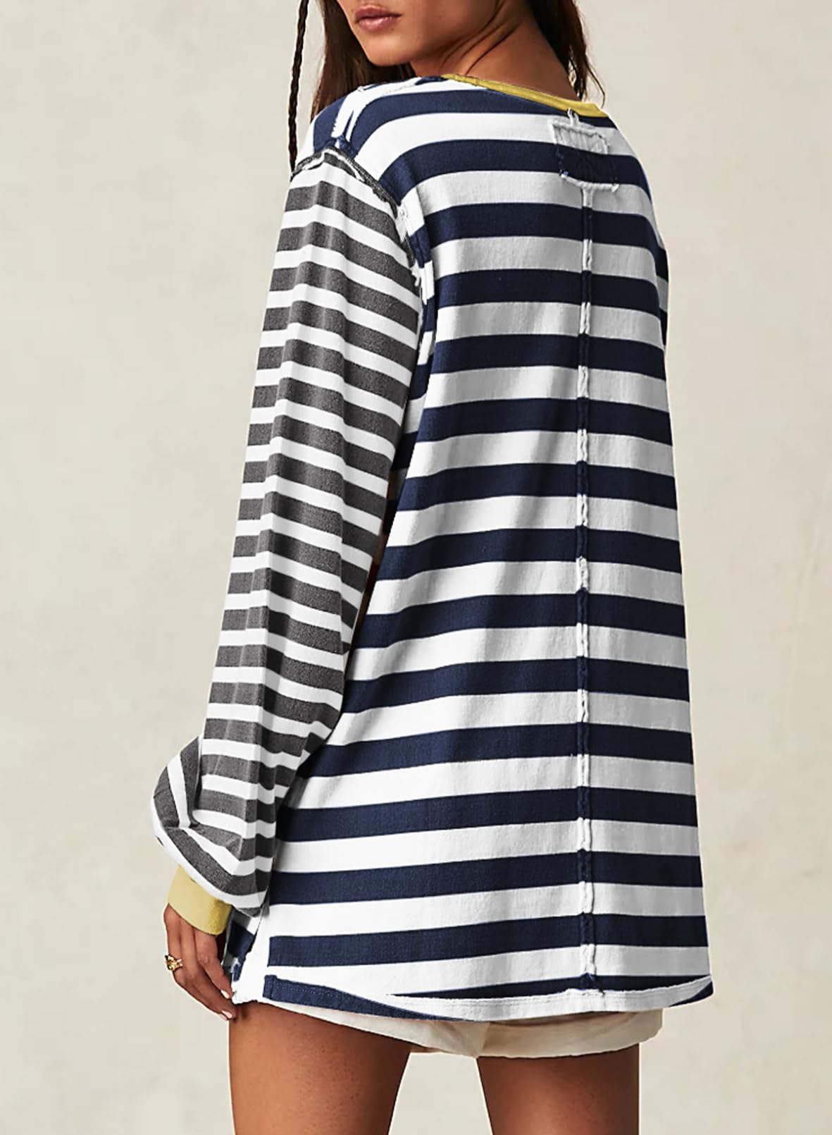 Foto 3 pulgar | Camiseta Blencot Para Mujer, Talla Extragrande, Patchwork, Otoño, 2xl, Blanca - Venta Internacional.
