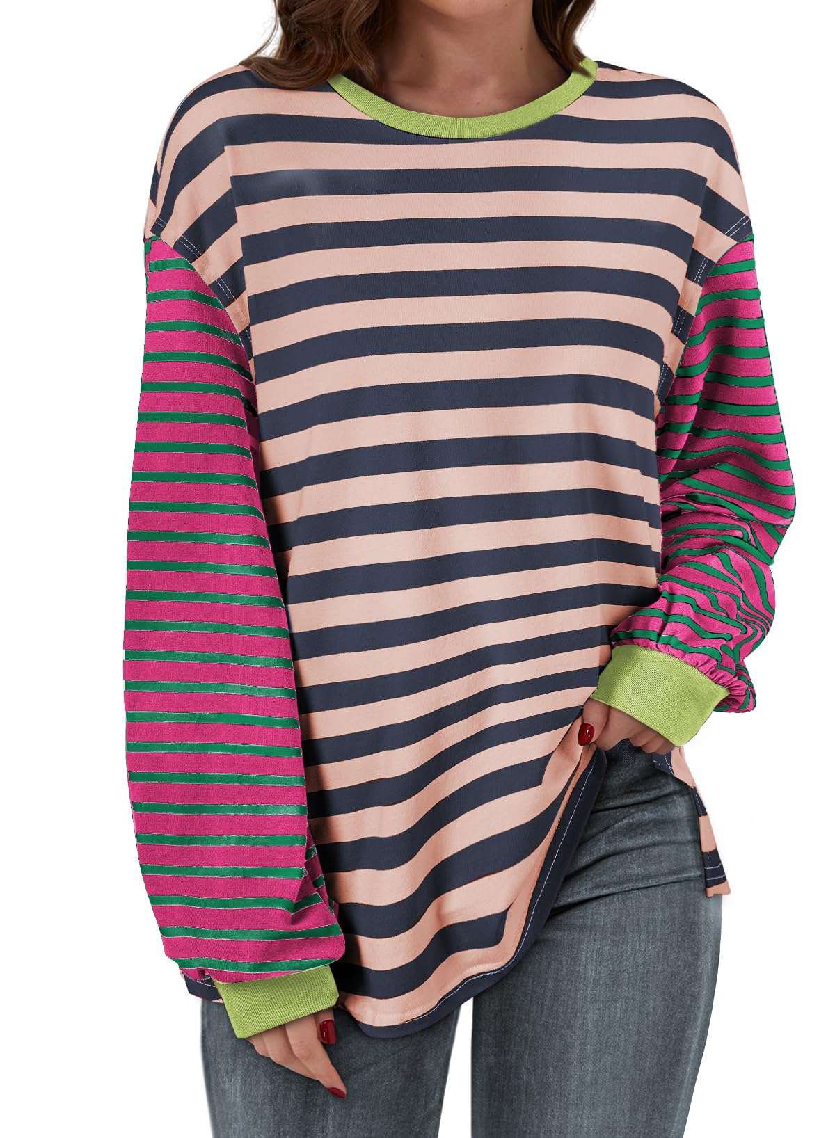 Foto 2 pulgar | Camisa Blencot 2025 A Rayas, Manga Larga, Extragrande, Para Mujer, 2xl - Venta Internacional.