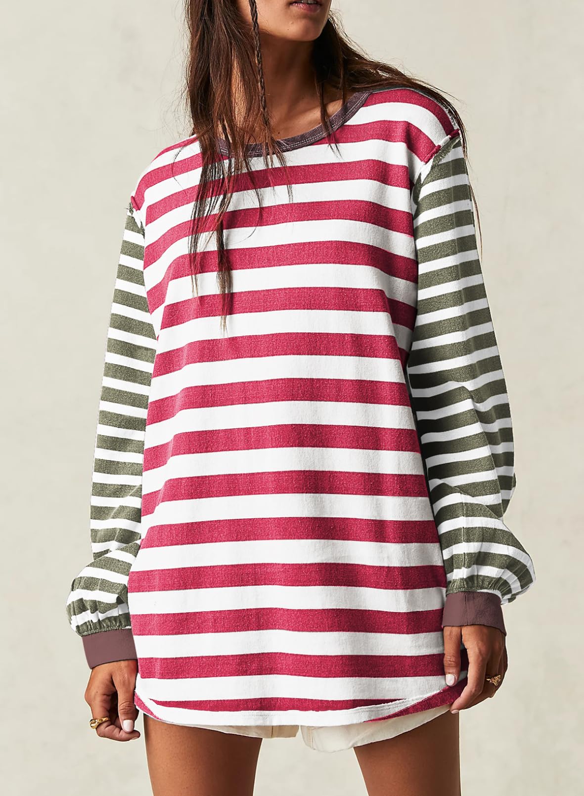 Foto 3 pulgar | Camiseta Blencot A Rayas Para Mujer, Talla Grande, Y2k, Red Stripe 2xl - Venta Internacional.