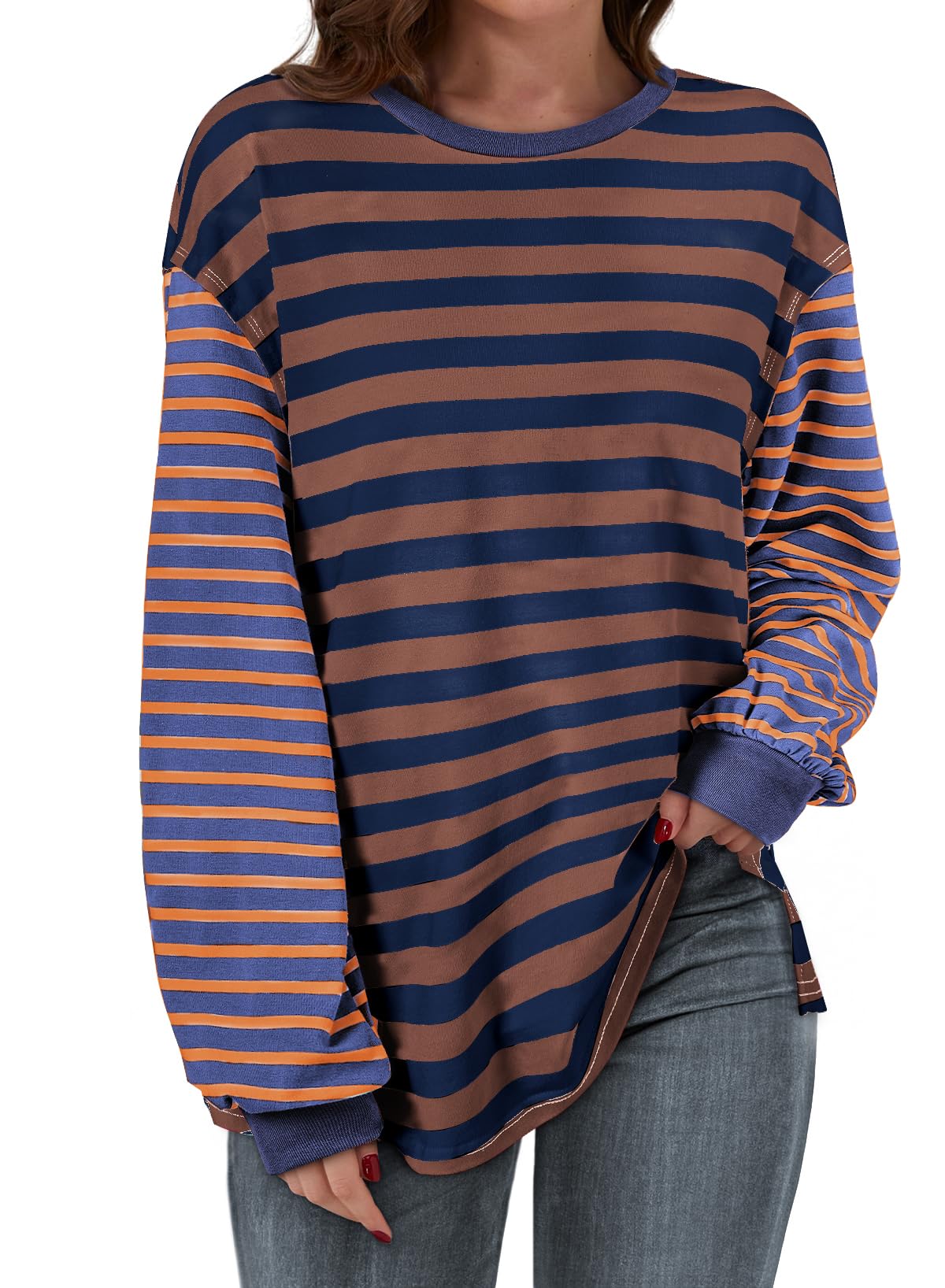 Foto 2 pulgar | Camiseta Blencot A Rayas Para Mujer, Extragrande, Y2k, Azul Marino - Venta Internacional.