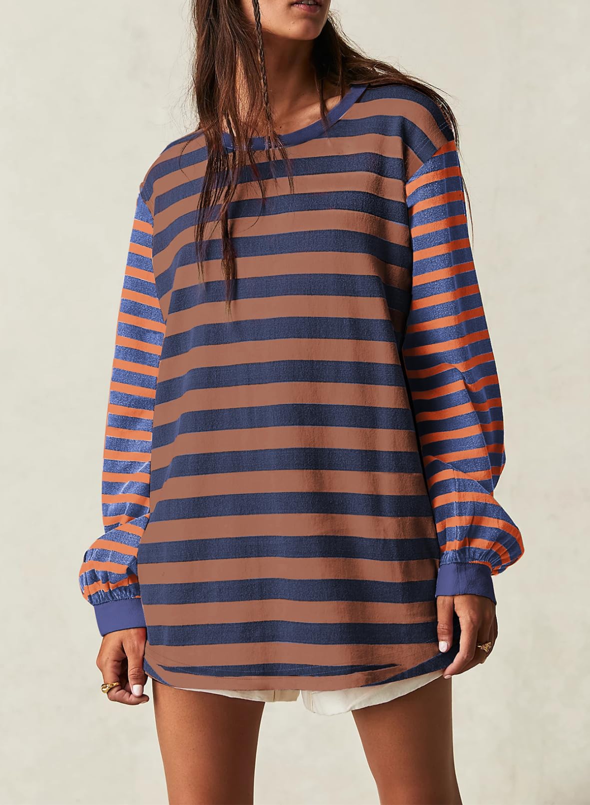 Foto 3 pulgar | Camiseta Blencot A Rayas Para Mujer, Extragrande, Y2k, Azul Marino - Venta Internacional.