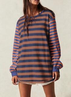 Foto 2 | Camiseta Blencot A Rayas Para Mujer, Extragrande, Y2k, Azul Marino - Venta Internacional.