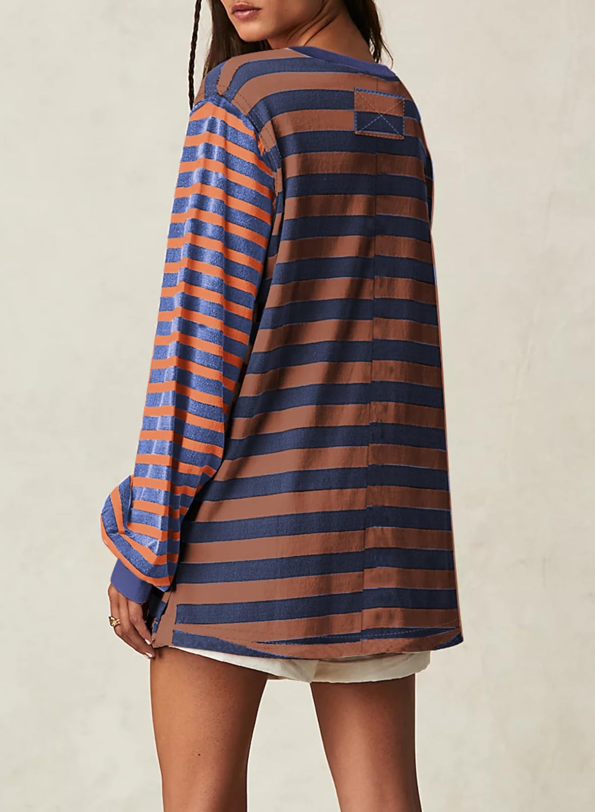 Foto 4 pulgar | Camiseta Blencot A Rayas Para Mujer, Extragrande, Y2k, Azul Marino - Venta Internacional.